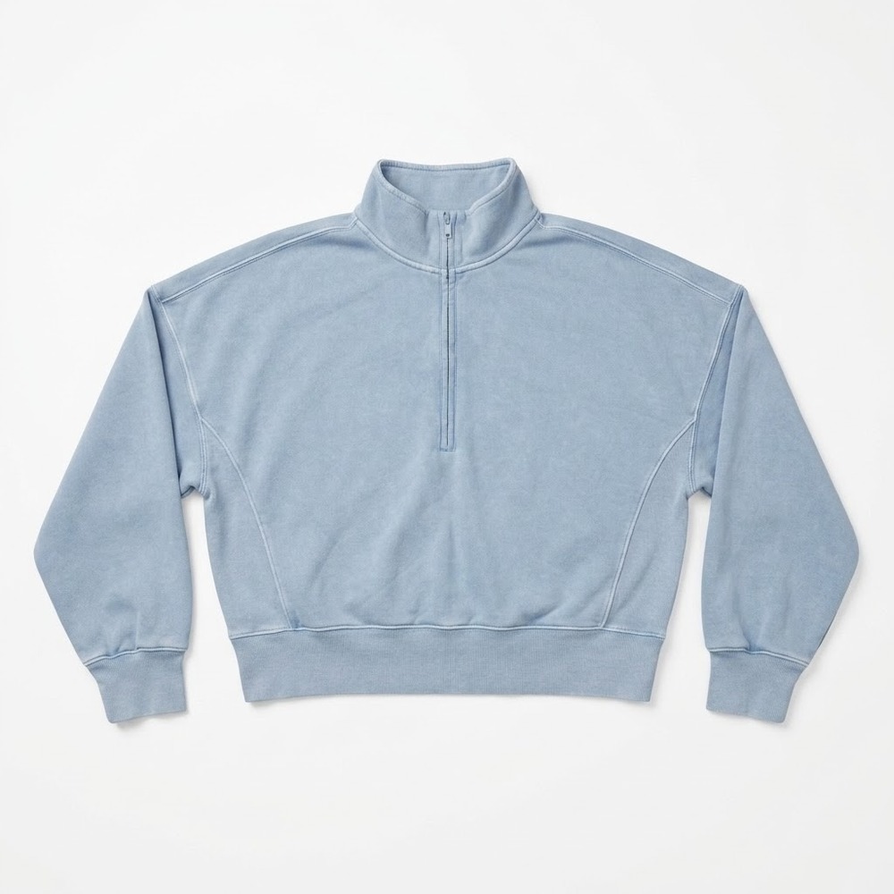 Abercrombie & Fitch Womens L Blue Garment Dyed Half Zip Sweatshirt Pullover Crop